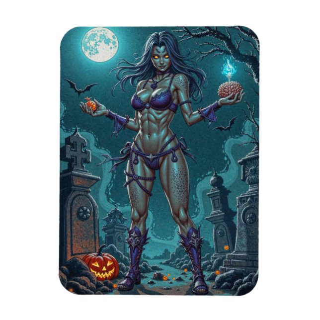 Halloween Treat eller Zombie Girlkompis w Brains Magnet (Vertikal)