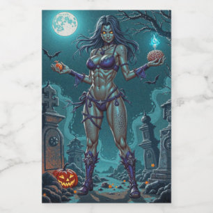 Halloween Treat eller Zombie Girlkompis w Brains Mat Etikett