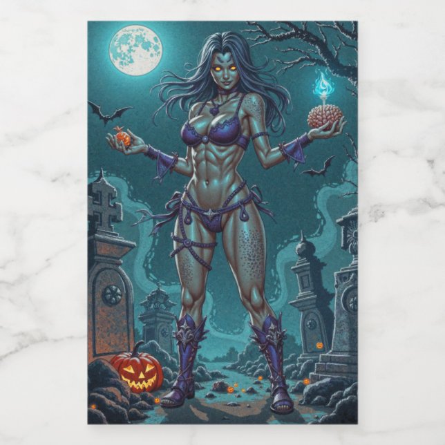 Halloween Treat eller Zombie Girlkompis w Brains Mat Etikett (Singel etikett)