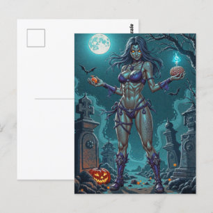 Halloween Treat eller Zombie Girlkompis w Brains Vykort