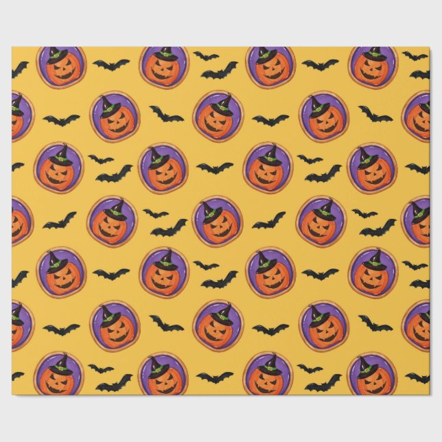 Halloween Treats Jack-O-Lantern & Fladdermus Gult Presentpapper (Seam)
