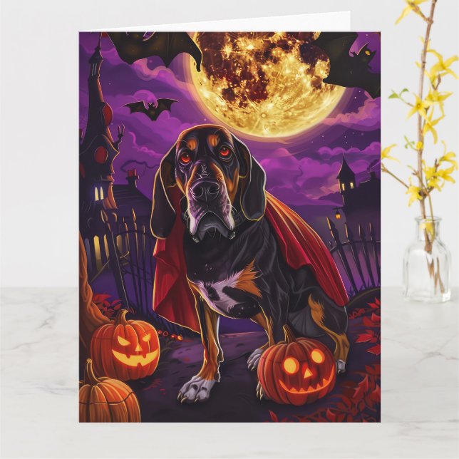 Halloween Treeing Walker Vampire Pumpkins Scary Kort (Gul blomma)