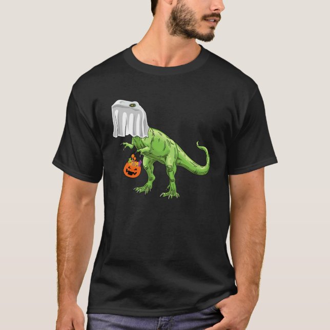 Halloween TRex Dinosaur Ghost Trick or Treat Toddl T Shirt (Framsida)