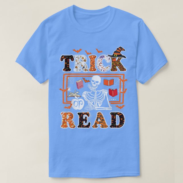 Halloween Trick eller Read Bok Bookworm Skeleton T Shirt (Design framsida)