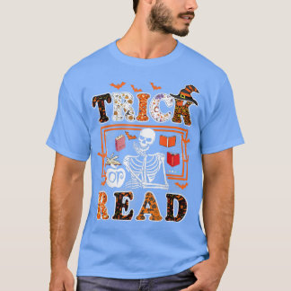 Halloween Trick eller Read Bok Bookworm Skeleton T Shirt