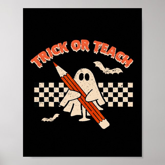 Halloween Trick eller Teach Retro Teacher Poster (Framsidan)