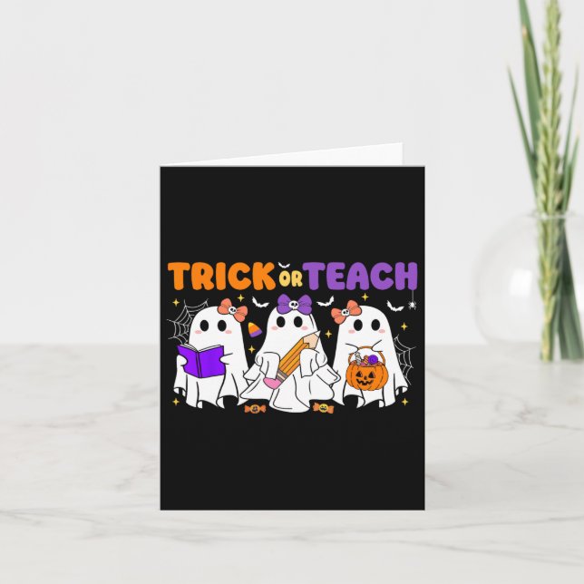Halloween Trick eller Teach Retro Teacher Studente Kort (Framsida)
