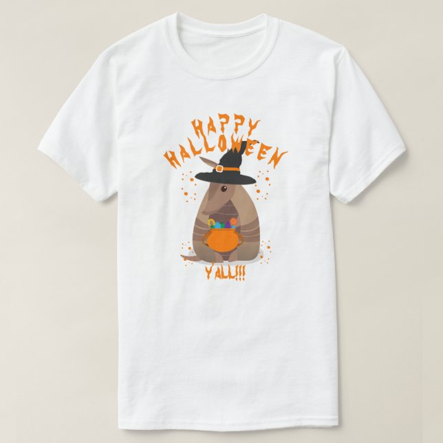 Halloween Trick- eller Treating Armadillo Witch Te T Shirt (Design framsida)