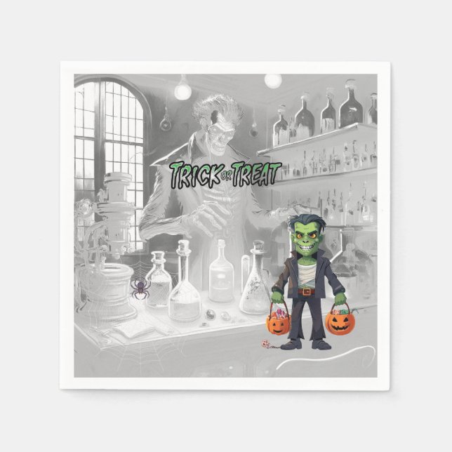 Halloween Trick of Treat Frankenstein Pappersservett (Framsidan)