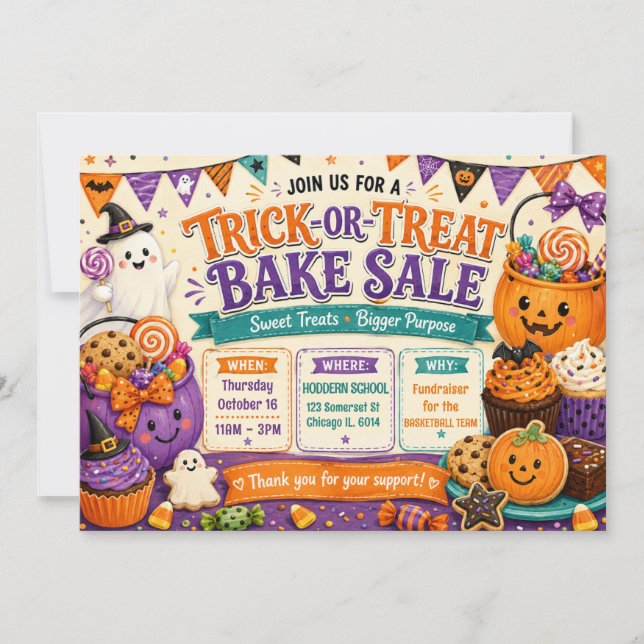 Halloween Trick‑or‑Treat Baka Till Salu Inbjudningar (Framsida)