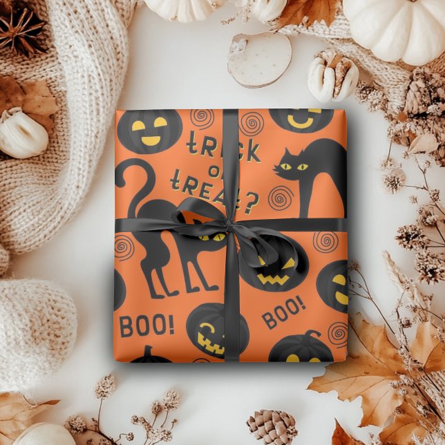 Halloween Trick or Treat Black Cat Gothic Pumpkins Presentpapper (Halloween Trick or Treat Black Cat Gothic Pumpkins Wrapping Paper)
