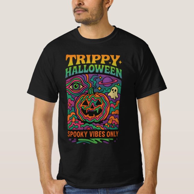 Halloween Trippy Färg Retro Clothes Unisex T Shirt (Framsida)