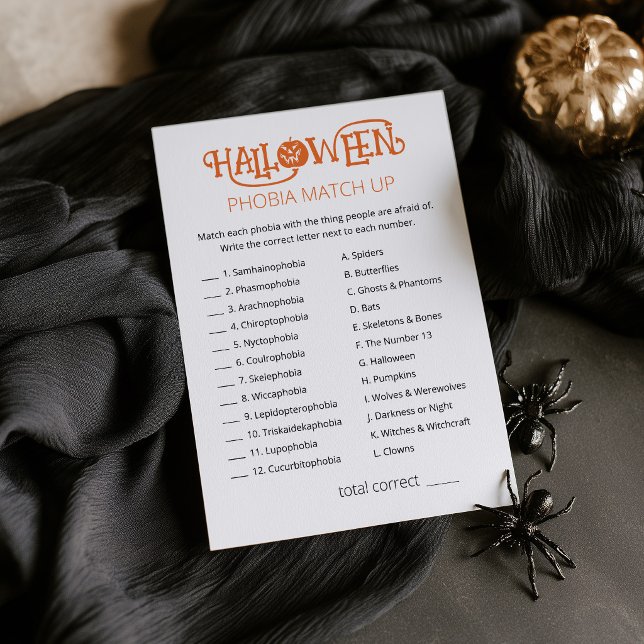 Halloween Trivia Frågesport Kort Fobi Matchningssp (Phobia Match Up Halloween Game Card)