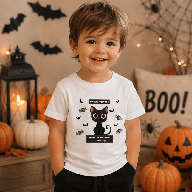Halloween-tröja för barn – Söt och läskig svart ka T Shirt (Skapare uppladdad)