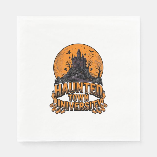 Halloween-tröja med hemskt universitets tema pappersservett (Framsidan)