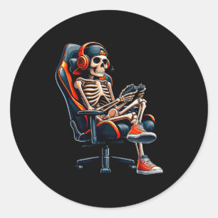 Halloween-tröjor Skelett Spelare Videospel Pojkar Runt Klistermärke