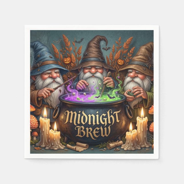 Halloween Trollkarl Tomtar Midnattsdryck Kittel Pappersservett (Framsidan)