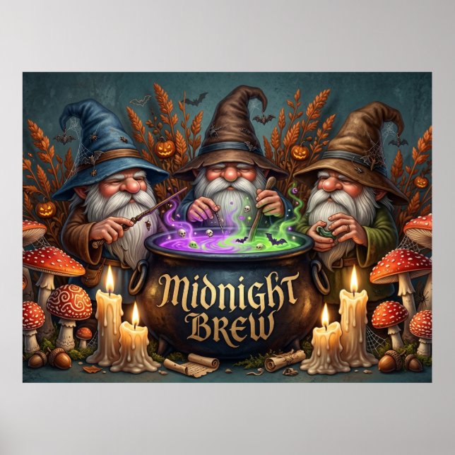 Halloween Trollkarl Tomtar Midnattsdryck Kittel Poster (Framsidan)