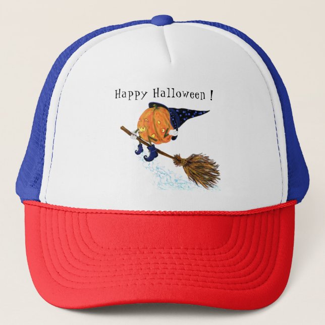 Halloween Truckerkeps Witch Pumpkin Flies Broom (Framsida)