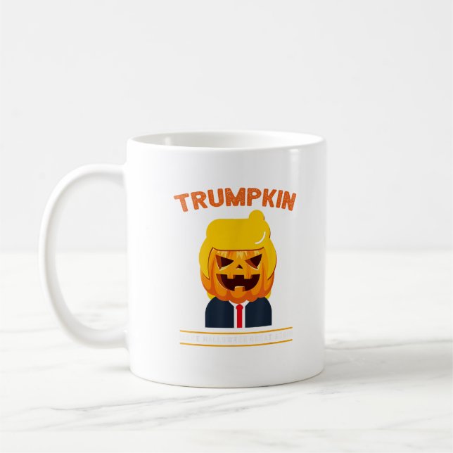 Halloween Trumpkin Funny Pumpkin Halloween Kaffemugg (Vänster)