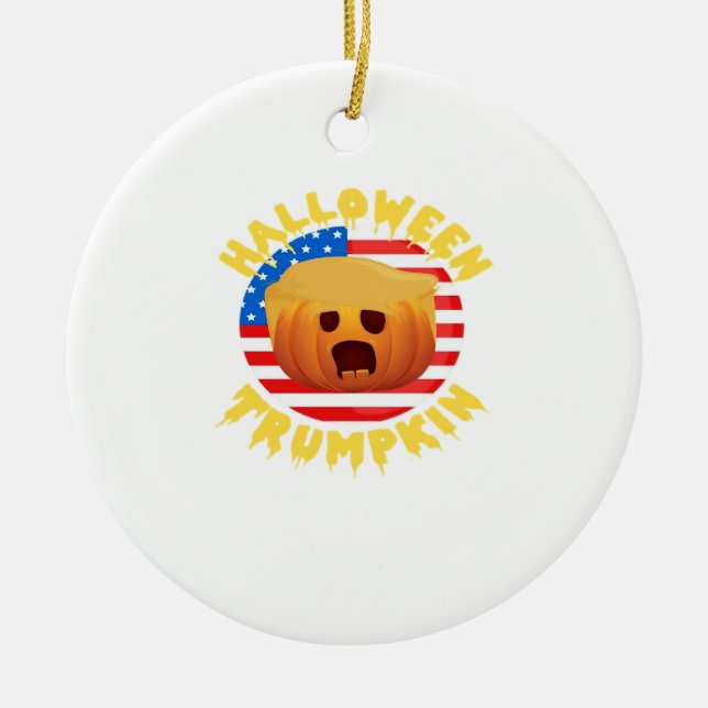 Halloween Trumpkin Funny Pumpkin Parody Julgransprydnad Keramik (Framsidan)