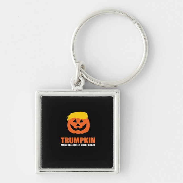 Halloween Trumpkin V2 Fyrkantig Silverfärgad Nyckelring (Framsidan)
