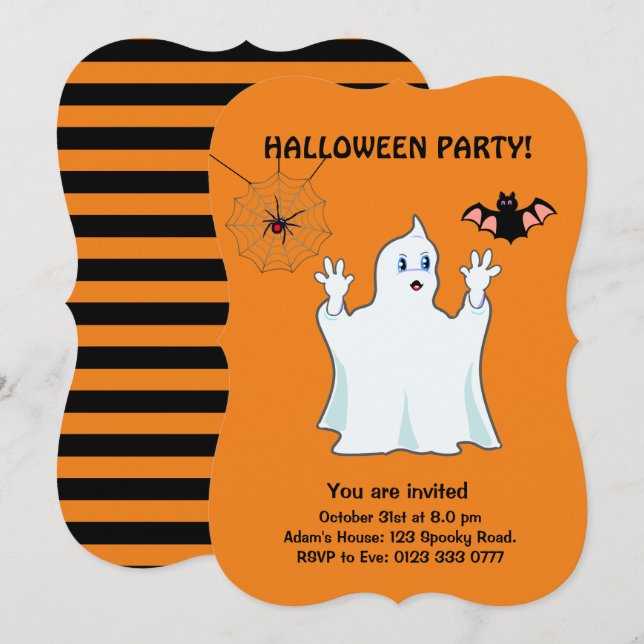 Halloween Trumpy Ghost, Spider & Fladdermus-inbjud Inbjudningar (Fram/baksida)