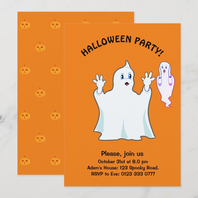 Halloween Trumpy & Munchy Spöken Inbjudan (Fram/baksida)