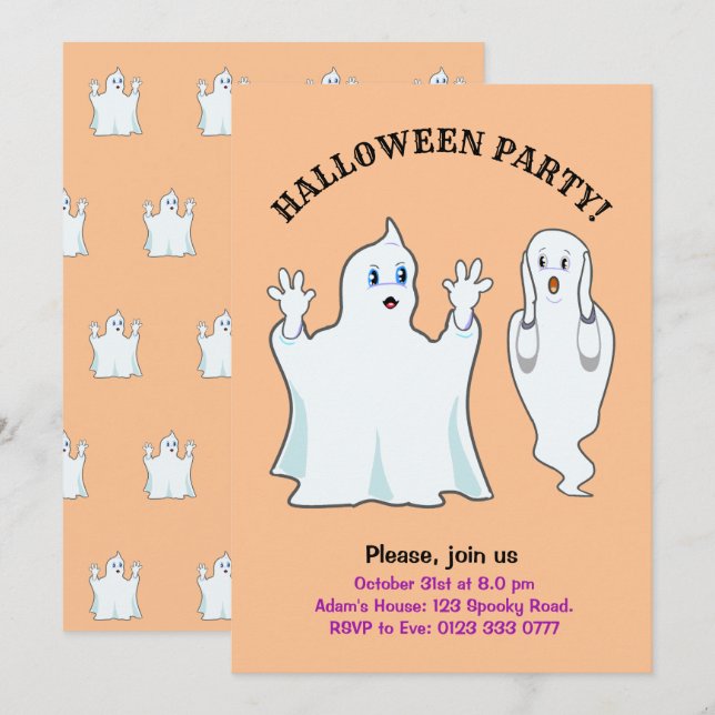 Halloween Trumpy & Munchy Spöken-inbjudan Inbjudningar (Fram/baksida)