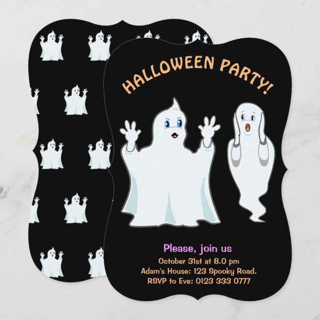 Halloween Trumpy & Munchy Spöken-inbjudan Inbjudningar (Fram/baksida)
