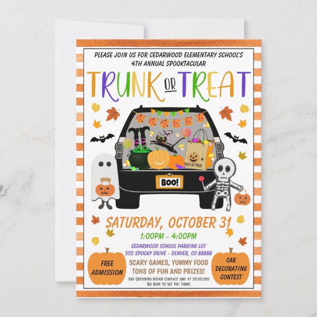 Halloween Trunk eller Treat Inbjudan (Framsida)
