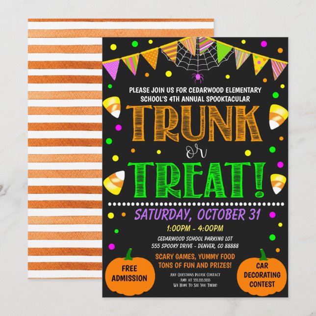 Halloween Trunk eller Treat Inbjudan (Fram/baksida)