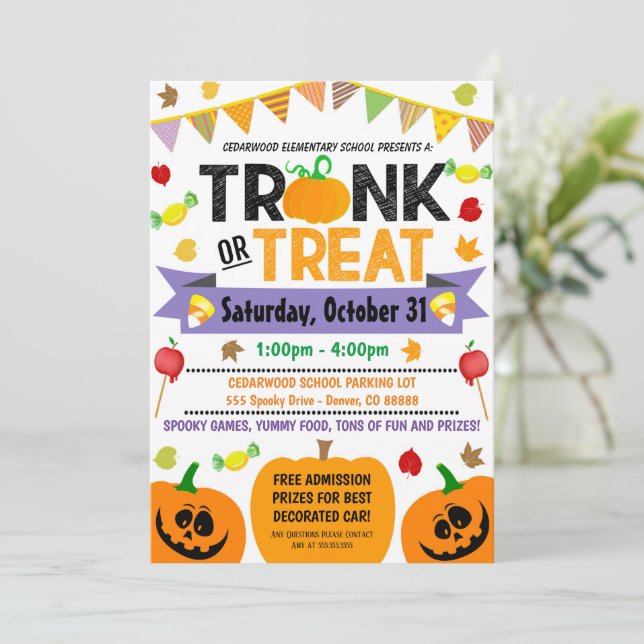 Halloween Trunk eller Treat Inbjudan (Stående Fram)