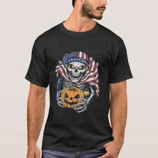 Halloween Tshirt Skull American Flagga Scary Horro T Shirt
