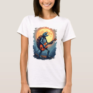 Halloween Turtle Skeleton Rocker Tee for Music Lov
