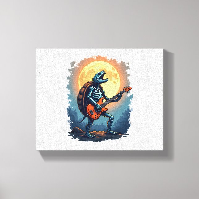 Halloween Turtle Skeleton Rocker Tee for Music Lov Canvastryck (Framsida)