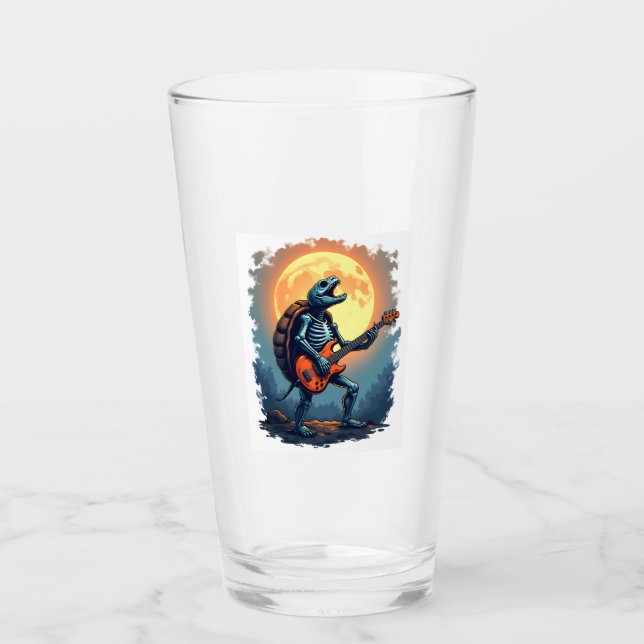 Halloween Turtle Skeleton Rocker Tee for Music Lov Glaskopp (Framsida)