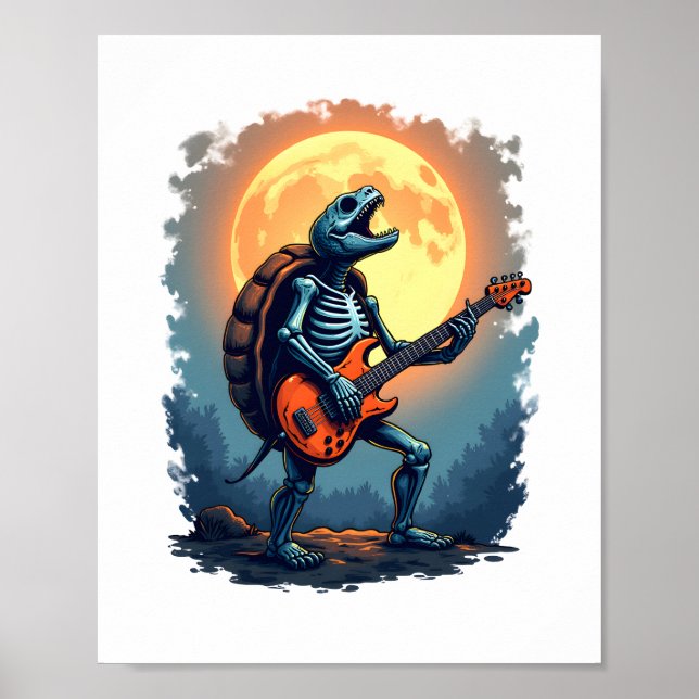 Halloween Turtle Skeleton Rocker Tee for Music Lov Poster (Framsidan)