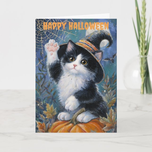 Halloween Tuxedo Cat Helgkort (Framsida)