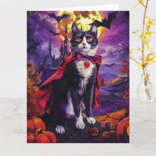 Halloween Tuxedo Cat Vampire Pumpkins Scary Kort