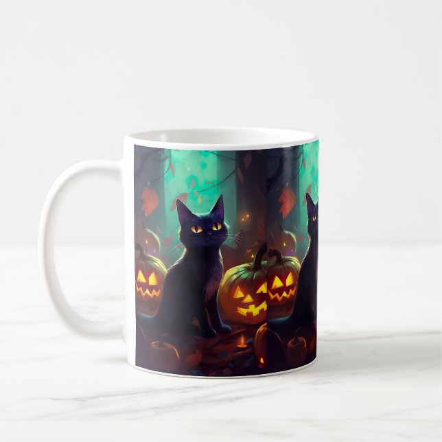 Halloween Tuxedo-katt med pumpor Kaffemugg (Vänster)