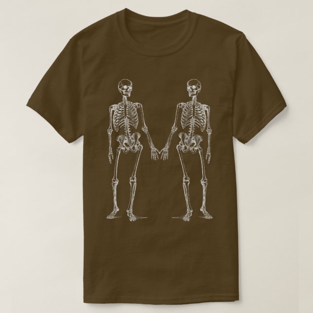 Halloween, två Skeletons Holding Händer  T Shirt (Design framsida)