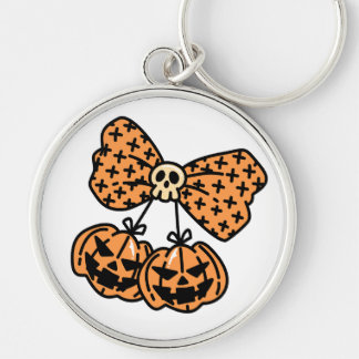 Halloween, Tvilling Ogrädda Pumpor med Dödskalleba Rund Silverfärgad Nyckelring