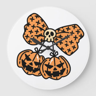 Halloween, Tvilling Ogrädda Pumpor med Dödskalleba Stor Klocka