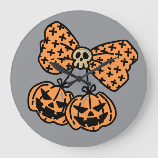Halloween, Tvilling Ogrädda Pumpor med Dödskalleba Stor Klocka