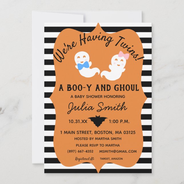 Halloween Twin Gender Reveal Inbjudan Boo-y eller  (Framsida)