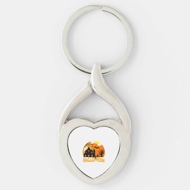 Halloween Twisted Heart Silverfärgad Nyckelring (Framsidan)