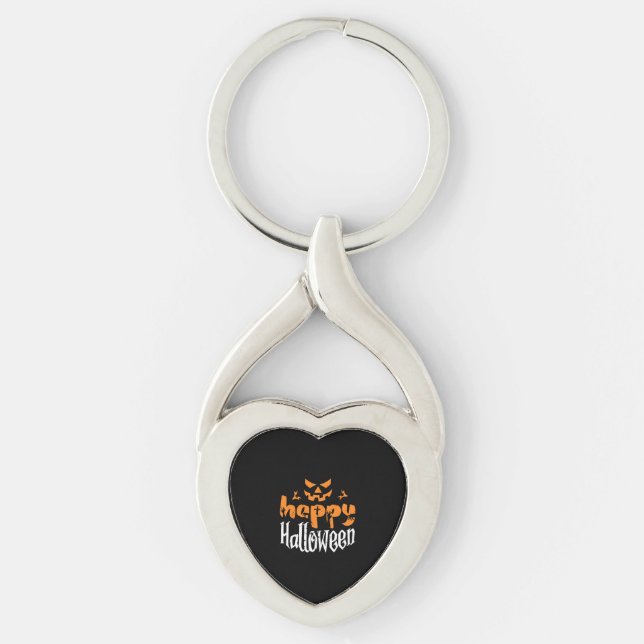 Halloween Twisted Heart Silverfärgad Nyckelring (Framsidan)