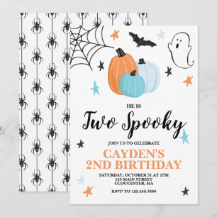 Halloween TWO Spooky 2ND Birthday Blue Pumpkins Inbjudningar