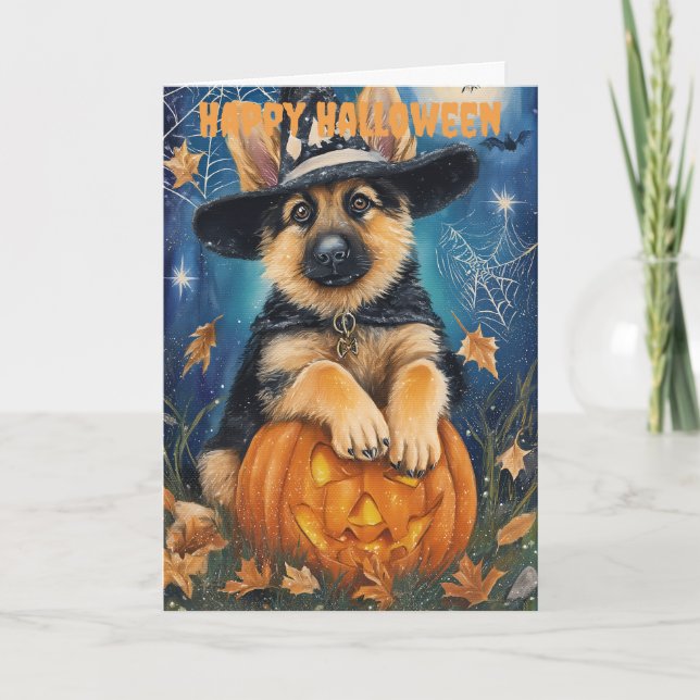 Halloween tysk schäferhund helgkort (Framsida)